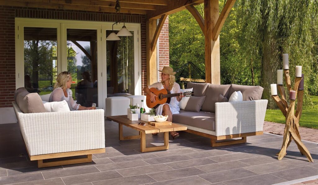 A freshly painted wooden deck